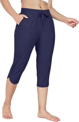 Women's Swim Capri Pants Board Shorts for Swimming Modest Swimsuits Beach Pants with Pockets Quick Dry UPF50 
