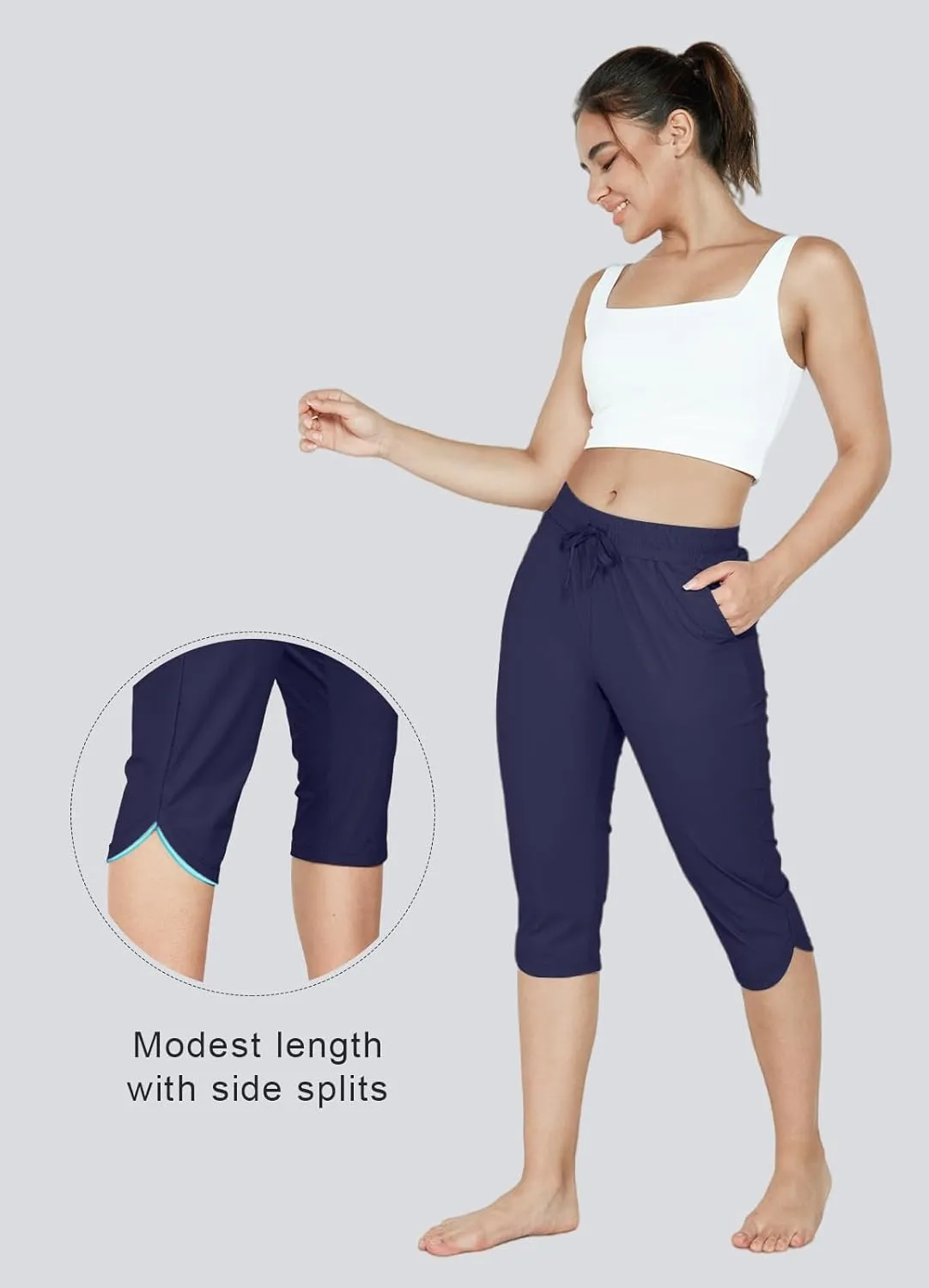 Women's Swim Capri Pants Board Shorts for Swimming Modest Swimsuits Beach Pants with Pockets Quick Dry UPF50 