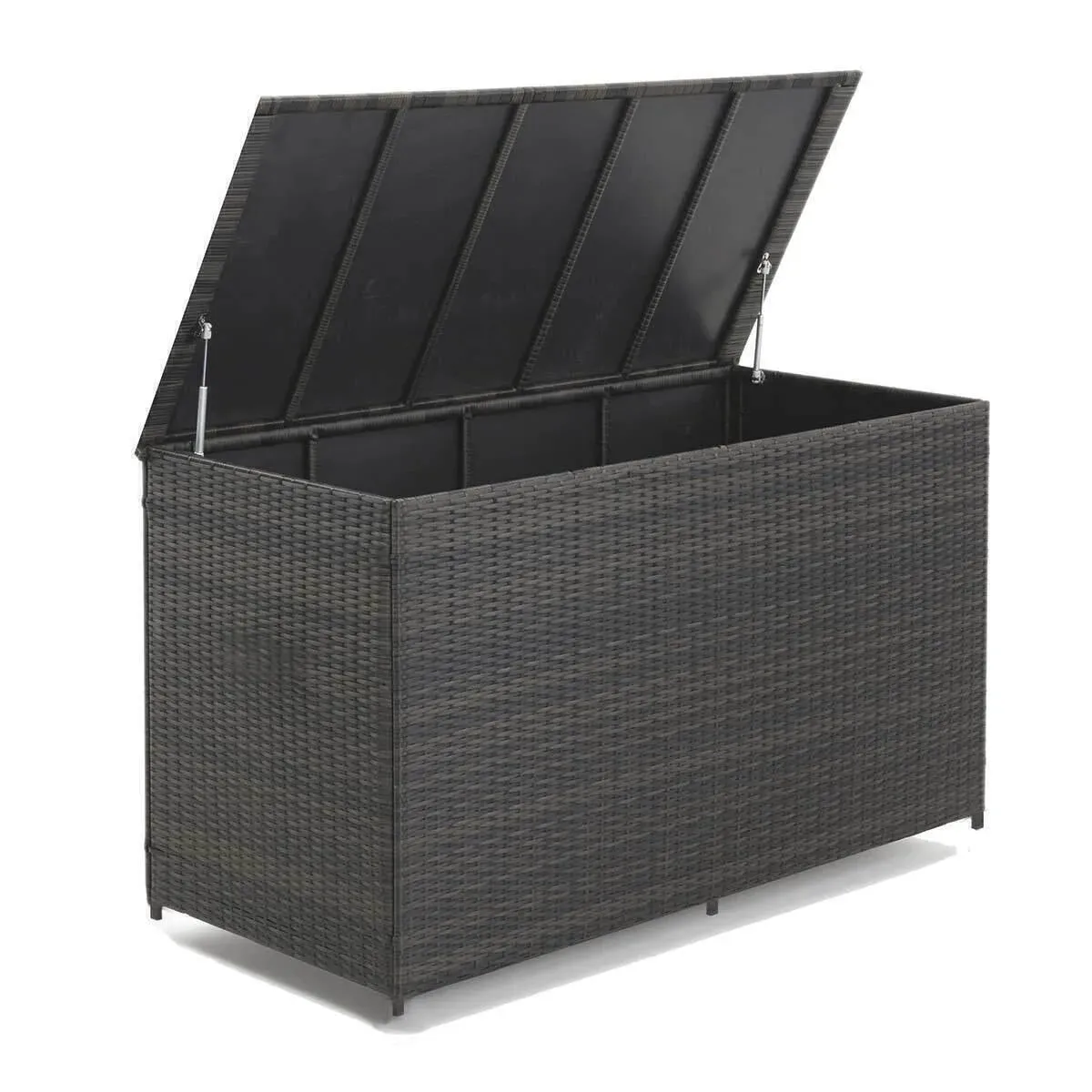 Wooden Twist Polyethylene Rattan Garden Storage Box Weather and Water Resistant Patio Outdoor Storage Chest Store Blanket Cushion Pillow Toy Poly ( Dark Grey )