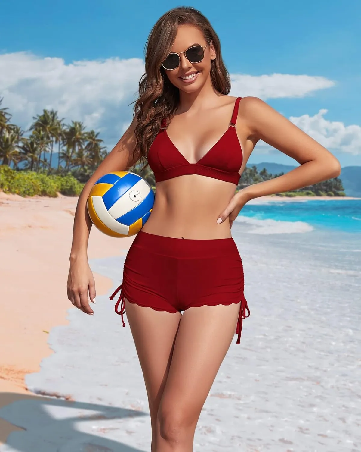 WOWENY Side Tie Swim Shorts for Women High Waisted Board Shorts Swimwear Bottom Bathing Suit Shorts Boy Shorts Swimsuits