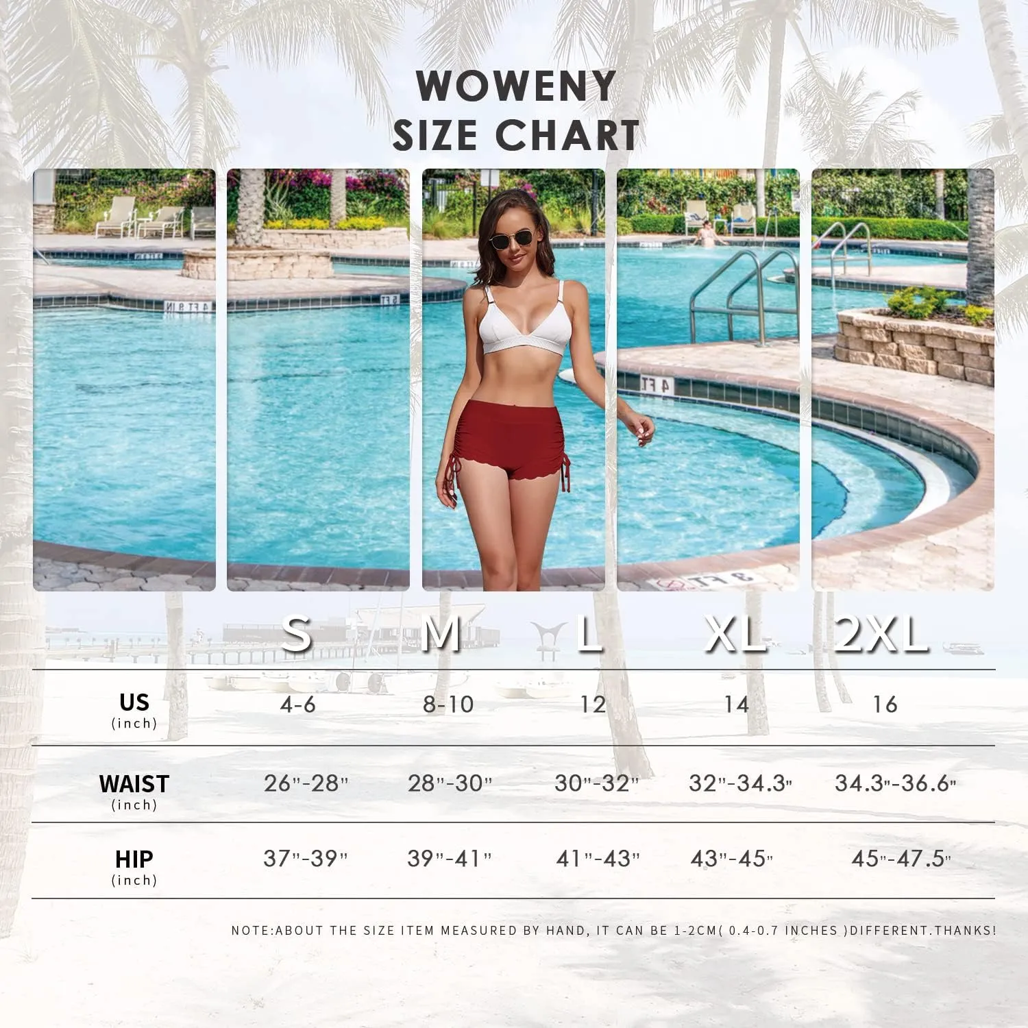 WOWENY Side Tie Swim Shorts for Women High Waisted Board Shorts Swimwear Bottom Bathing Suit Shorts Boy Shorts Swimsuits