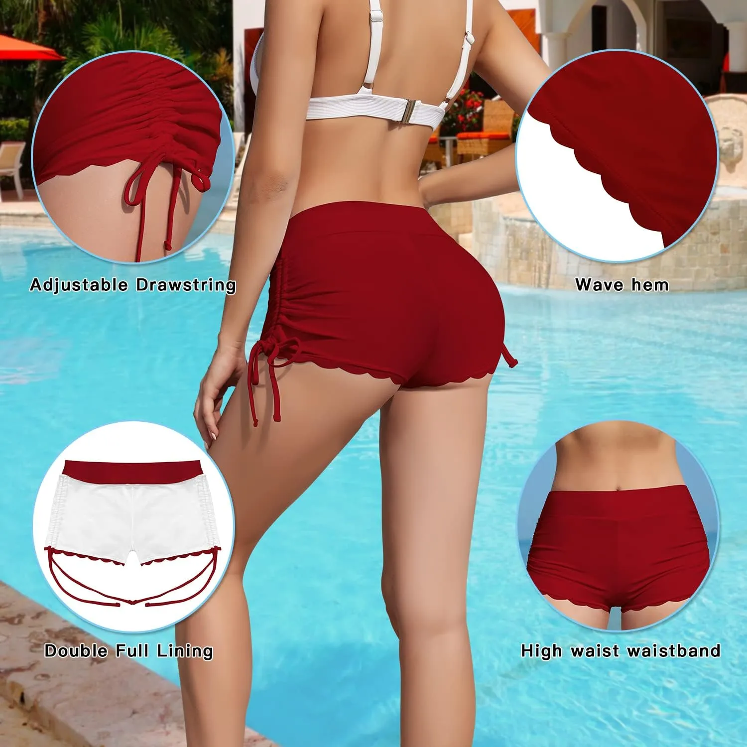 WOWENY Side Tie Swim Shorts for Women High Waisted Board Shorts Swimwear Bottom Bathing Suit Shorts Boy Shorts Swimsuits