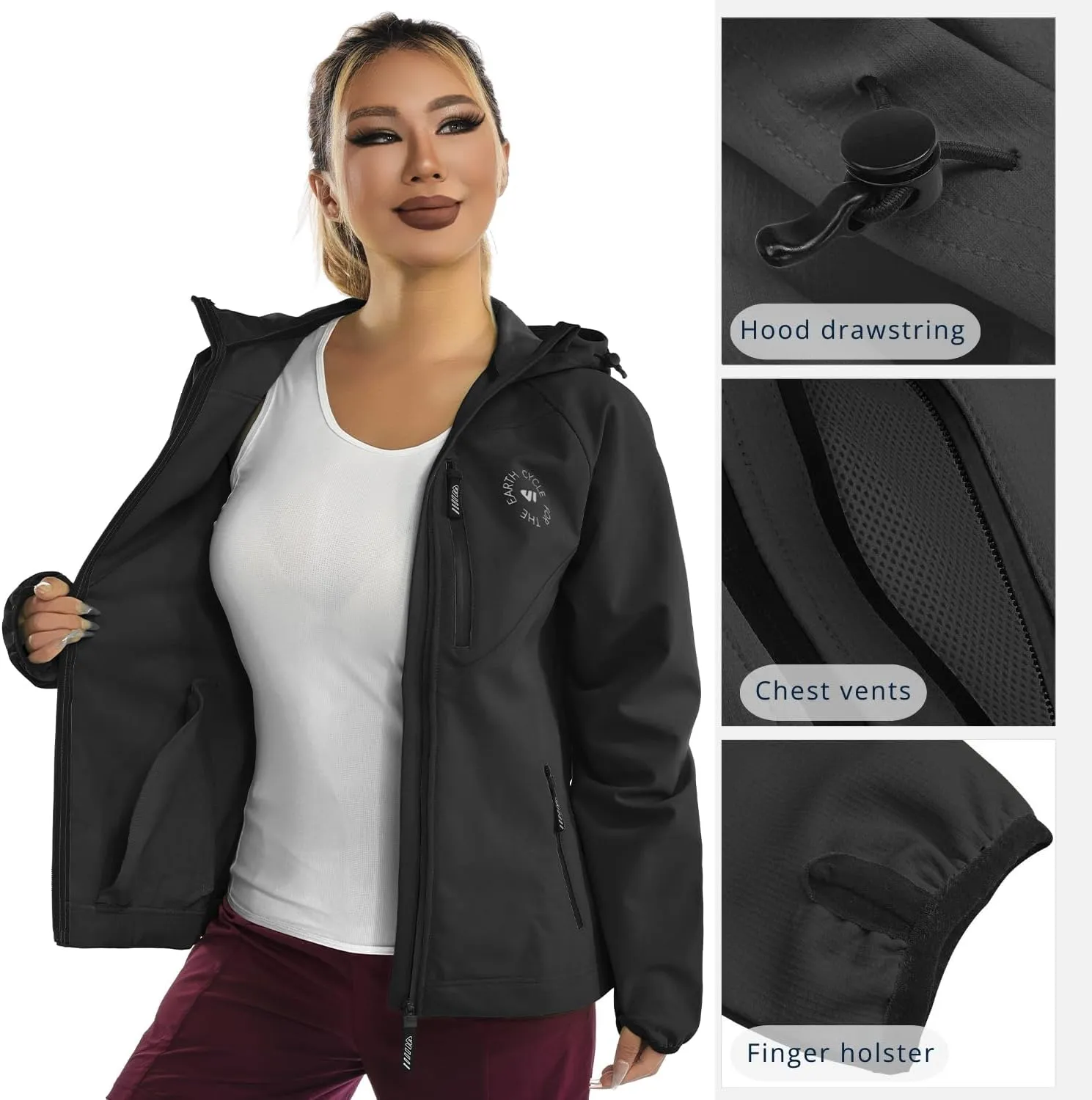 Wulibike Rain Jackets Women Waterproof Softshell Cycling Fleece Windbreaker Cold Weather Running Jacket Hooded Hiking Coat